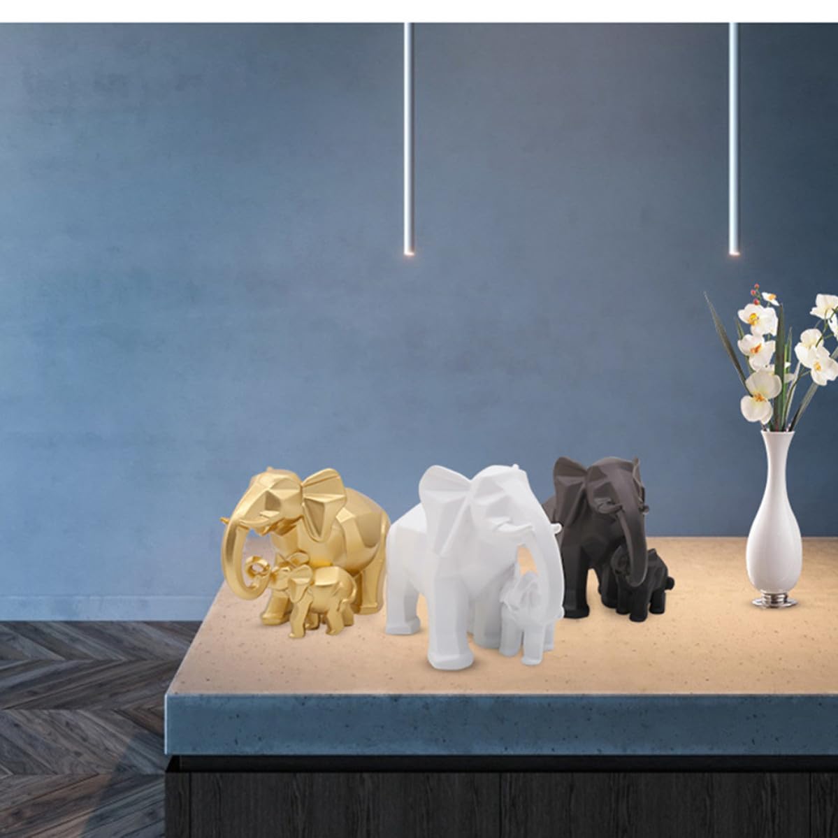 MAGICLULU Decoración de Resina Figura de Elefante Dorada y Diseño Geométrico, Escultura Madre E Hijo para Escritorio, Hogar, Oficina y Jardín, Obsequio para Familiares y Amigos