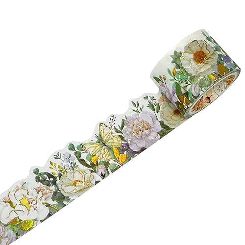 allydrew Cinta washi de lámina dorada metálica floral paisaje, 1.181 in x 9.8 ft, color blanco de ensueño