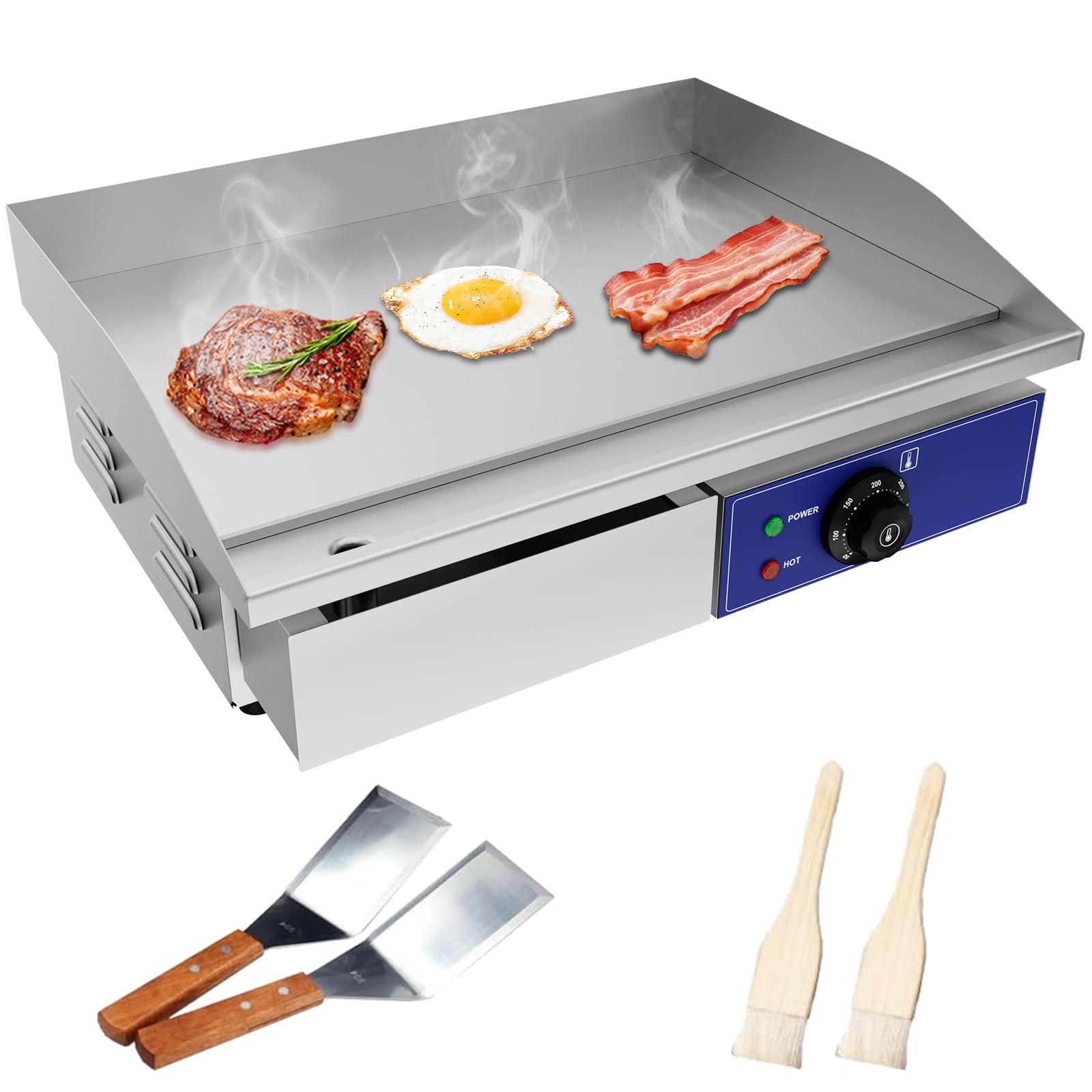 Taimiko Piastra elettrica professionale in acciaio inox 3000 W, 220-240 V, piastra grill in ghisa liscia, L540 x l355 mm, termostato da 50 a 300 °C, anti spruzzi, 18,5 kg