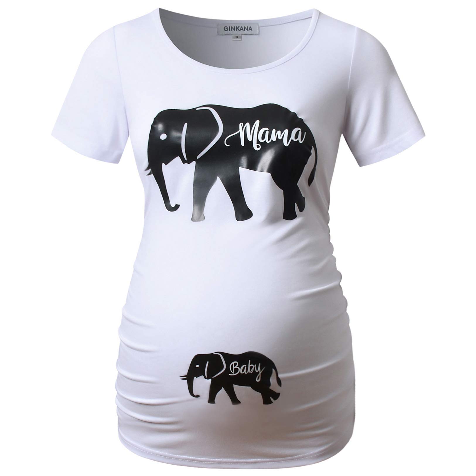 GINKANAShort Sleeve Maternity Tops Shirts Floral Ruched Sides Casual Mama Pregnancy Blouses Clothes