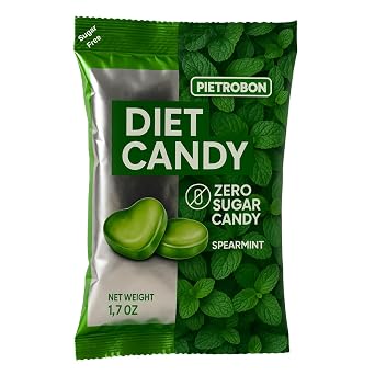 Peppermint Diet Candy 1.7oz Mint Sugar Free Hard Candy Individually Wrapped, Zero Calorie Sugar Free Mint, Diabetic Snacks