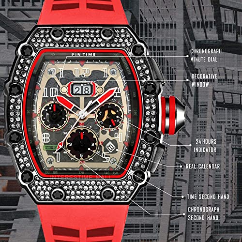 Fanmis Mens Bling Punk Diamond Chronograph Watches Fashion Style Silicone Band Sports Wrist Watch (Multicolour) #TOP5