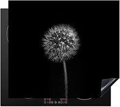 KitchenYeah© Induction Hob Protector Mat 20.5"x23.6" / 60x52 cm Stove Cap Top Cover Kitchen Cooker Covers for Electric Hobs Vinyl Dandelion - Black - Floral - Botanical