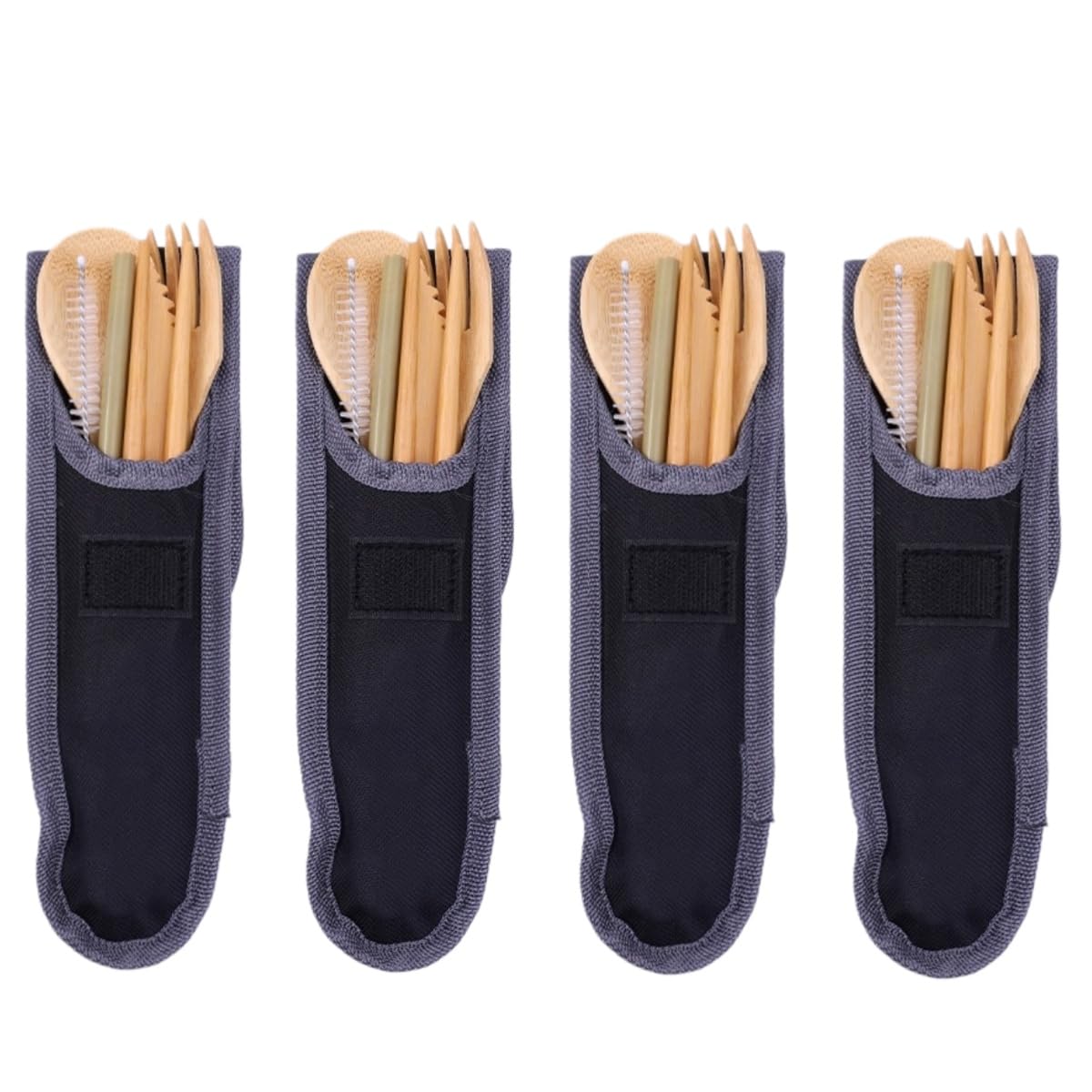 Cucchiai E Forchette Di Legno Set Portatile Di Coltelli Bacchette Cucchiai E Forchette In Bambù Per Picnic All'Aperto Nero 4 Set Ganci Non Inclusi