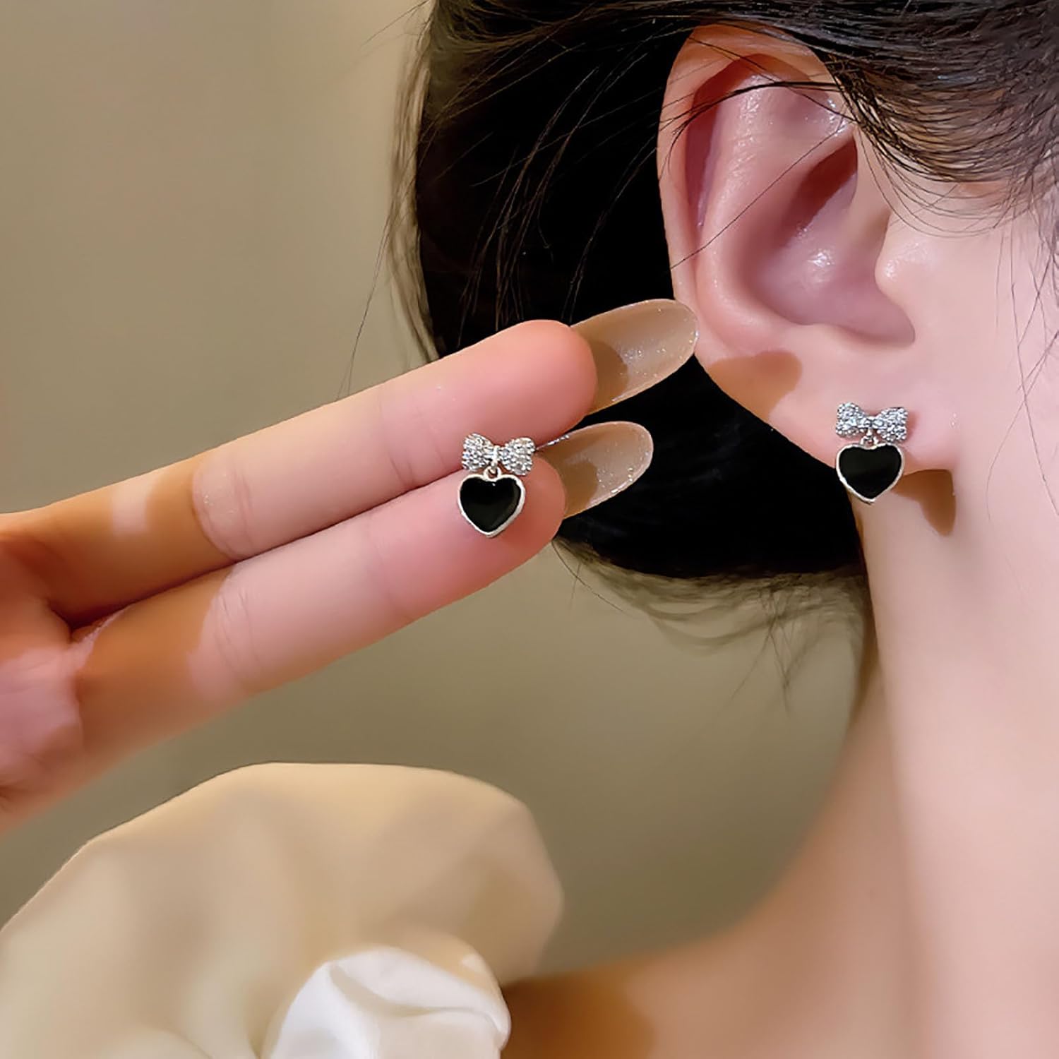 W WEILIRIAN Black Heart Earrings for Girls Boho Tiny Bow Earrings Love Heart Stud Earrings Crystal Bow Knot Earrings for Women Gifts - Image 6