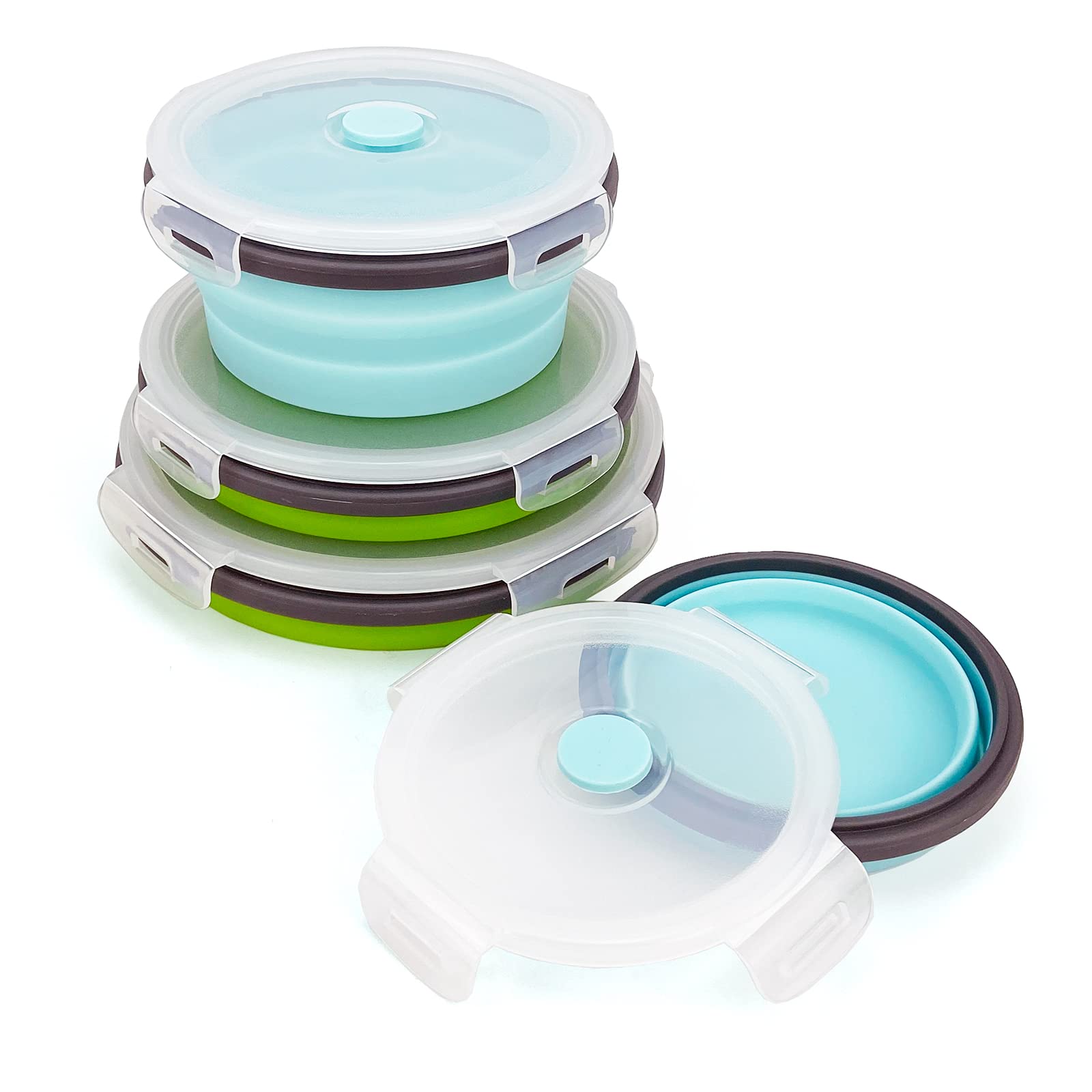 Amazon.co.jp: CCyanzi 円形シリコン食品保存容器 蓋付き 折りたたみ式