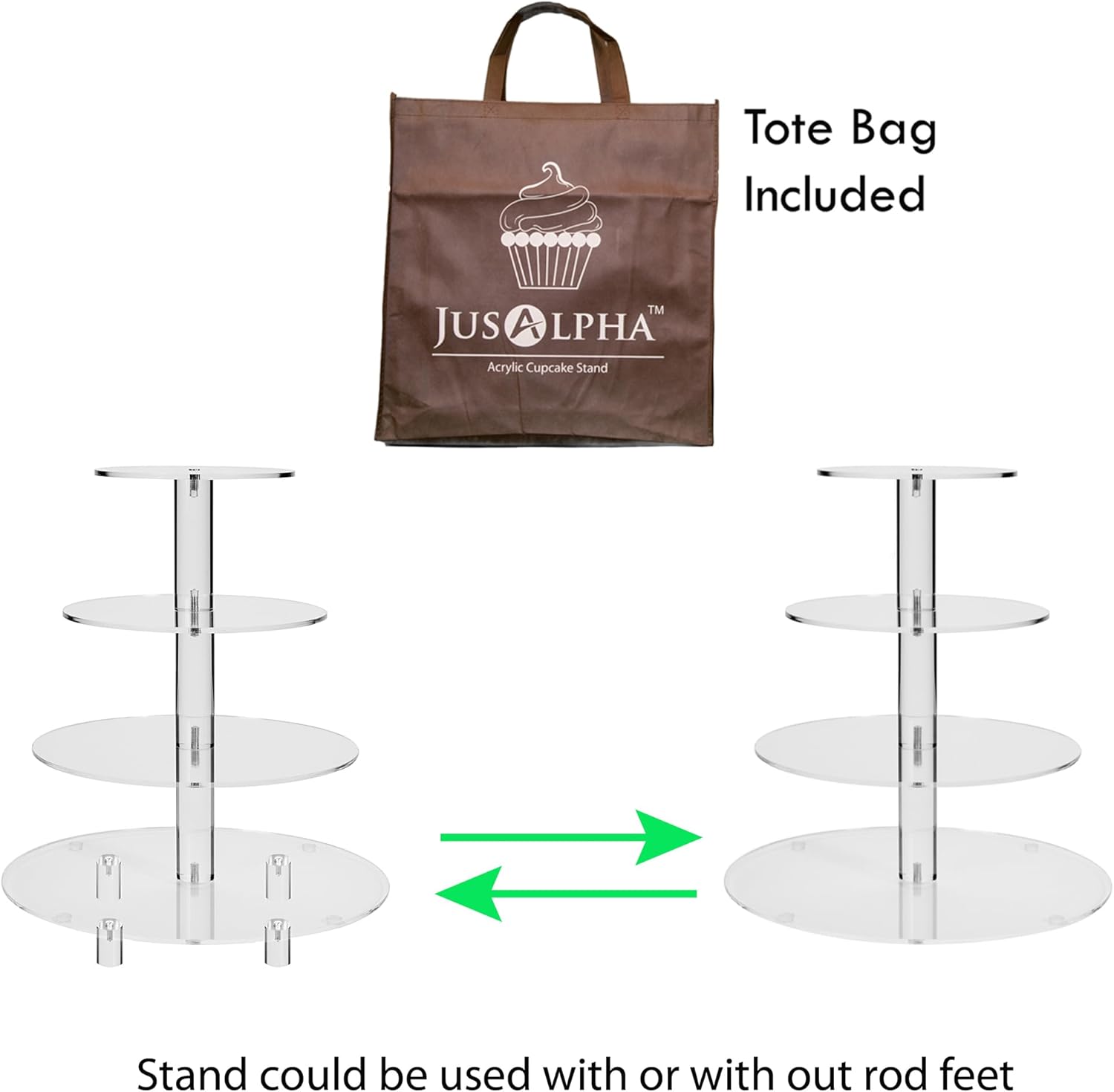 Jusalpha Large 4 Tier Cupcake Stand,Acrylic Round Cake Stand Dessert Tower Tea Party Serving Platter, Cupcake Tree Wedding Party Décor, Stand with Rod Feet (4RF)