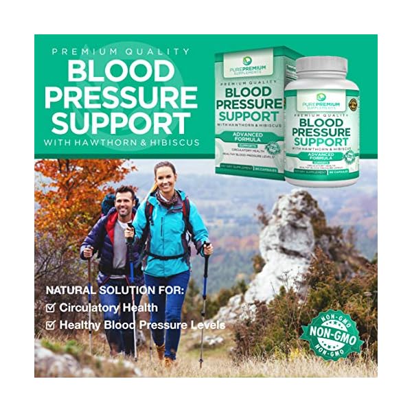 PurePremium Blood Pressure Support Supplement with Hawthorn, Hibiscus & Garlic Extract - Herbal Supplement, Vitamins & Herbs Support Normal Heart Health - 3 Months Supply - 90 Capsules