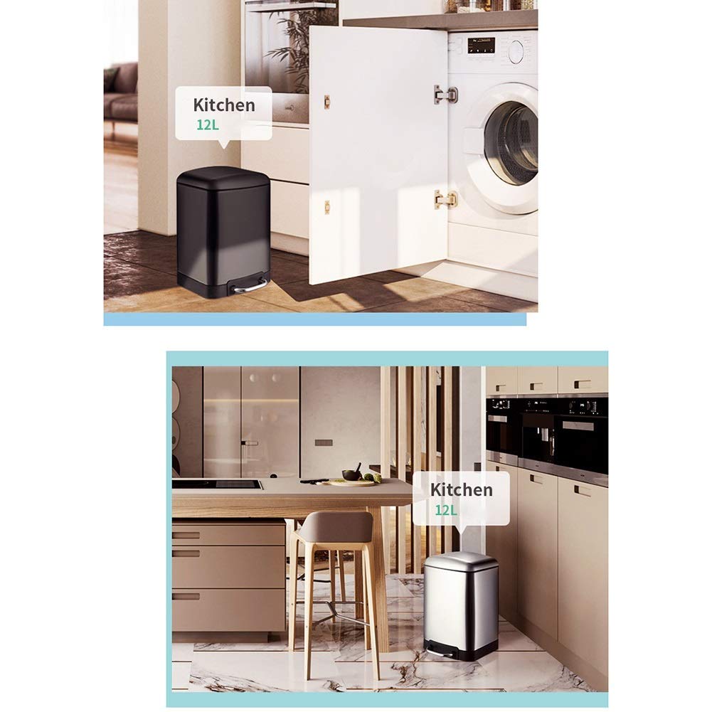 Cubo de basura alto para cocina, con tapa, clasificación de acero inoxidable con tapa, pedal, baño, sala de estar, cocina, dormitorio (negro, 12 L)