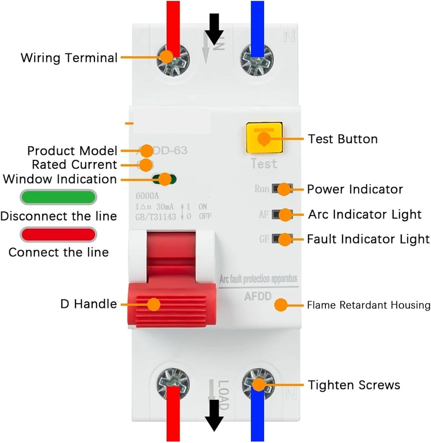 Fault Arc Protector Circuit Breaker Main Switch Short Circuit Protection Leakage Protection Overload Protection(63A)