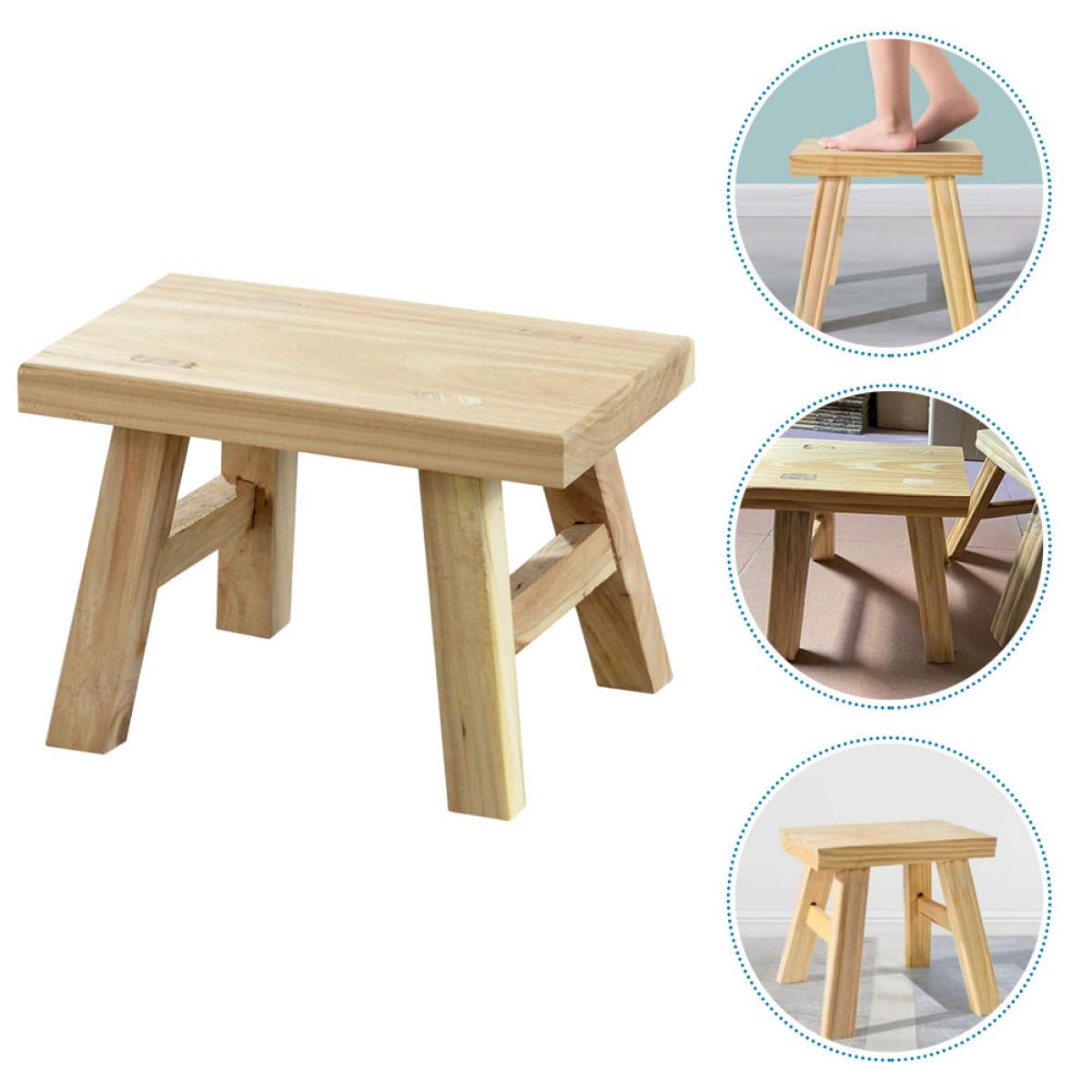 Kleiner Holzhocker für Leichter und Wiederverwendbarer Trittstuhl für Badezimmer und Wohnraum Tragbarer Langer Kinderhocker in Khaki