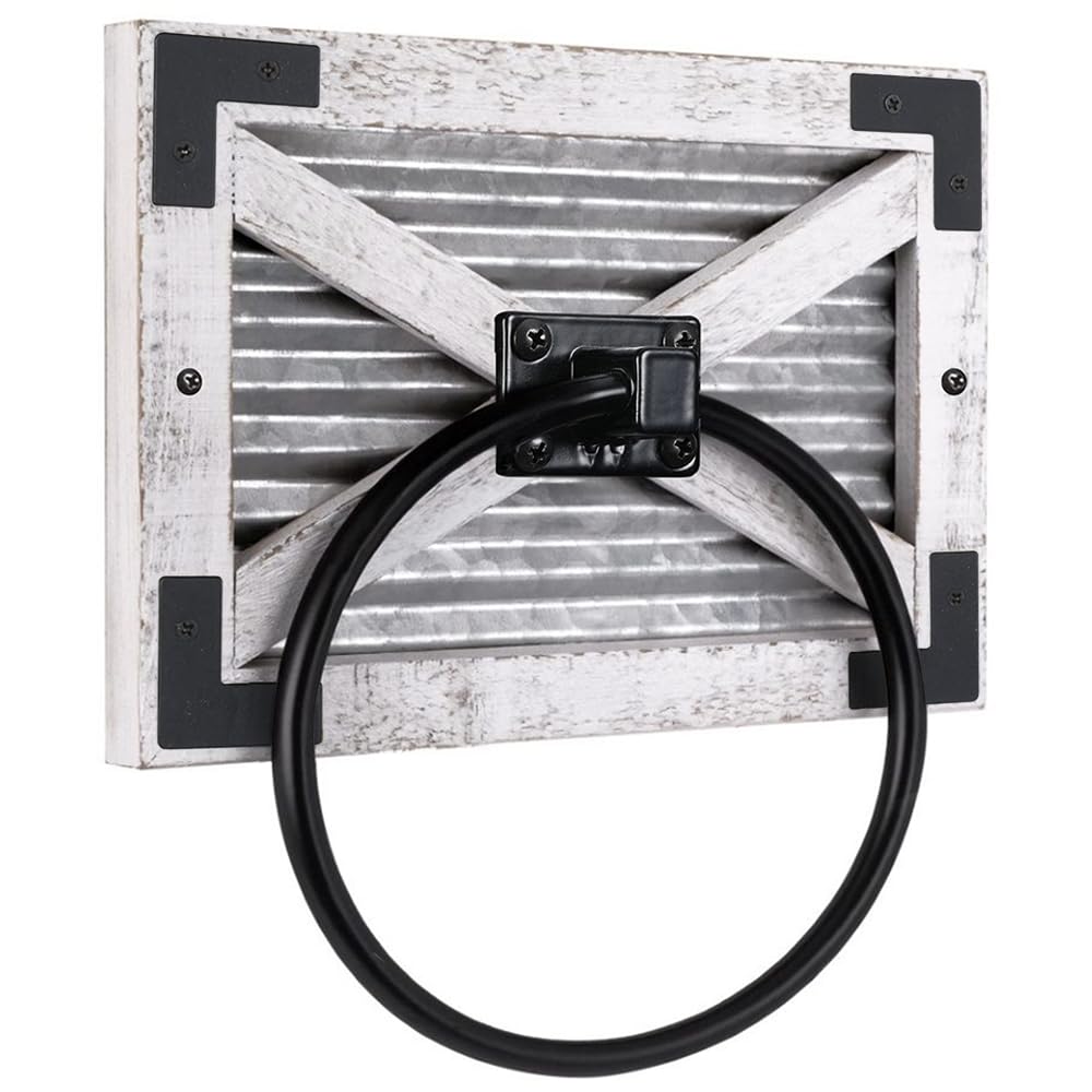 Autumn Alley Farmhouse White Hand Towel Holder Ring with Bracket - Rustic Hand Towel Holder - Towel Rings for Bathroom Wall Mounted Decor Mix of Wood,