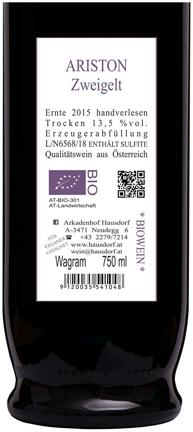 Zweigelt Ariston - Das Beste | Bio Rotwein trocken | biologisch, vegan, histaminarm, handlese | Qualitätswein aus Österreich, Wagram (6x 0.75l)
