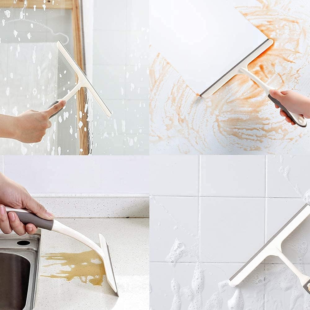 Lukzer 3PC Silicone Squeegee Wiper Set for Kitchen Bathroom Mirror Glass Tile Window Cleaning with Hooks | Streak-Free Lightweight Rubber Blade Cleaner for Home Use (Multicolor) 2
