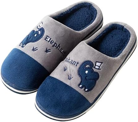 Men Women Soft Cartoon Elephant Cotton Slippers for Winter Indoor Bedroom