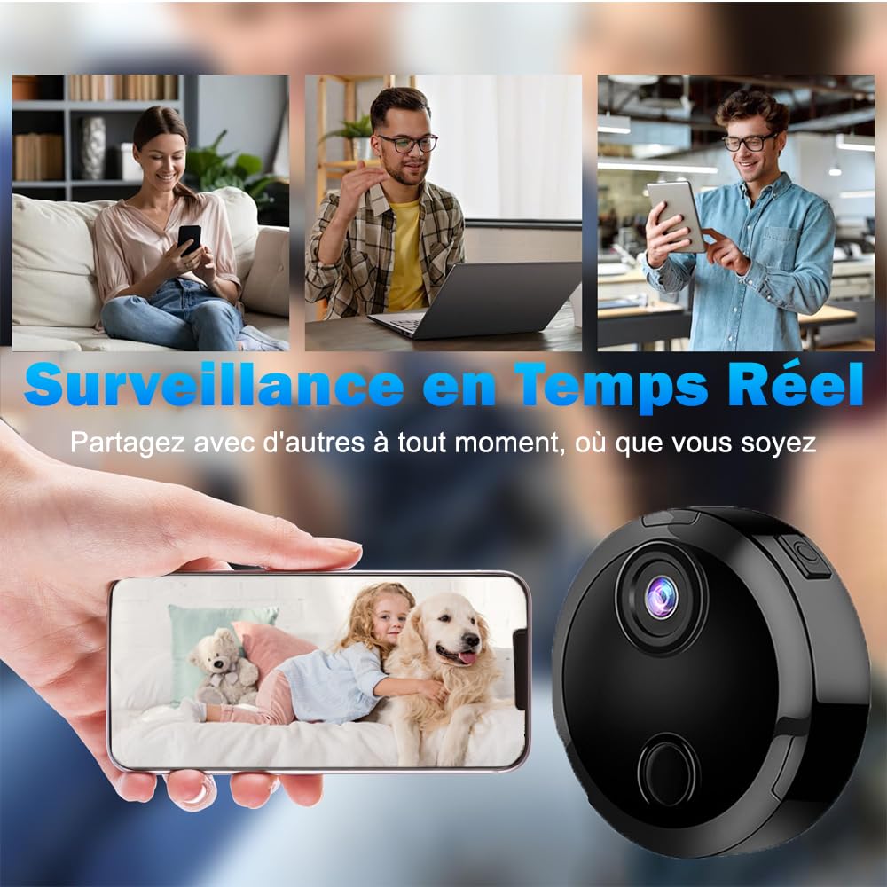 Mini Camera Espion sans Fil, Micro Camera Surveillance Wifi Interieur/Exterieur sans Fil Discrete, Vision Nocturne et Détection de Mouvement, 1080P Petit Cachee Camera Espion Bebe Maison Chat Voiture