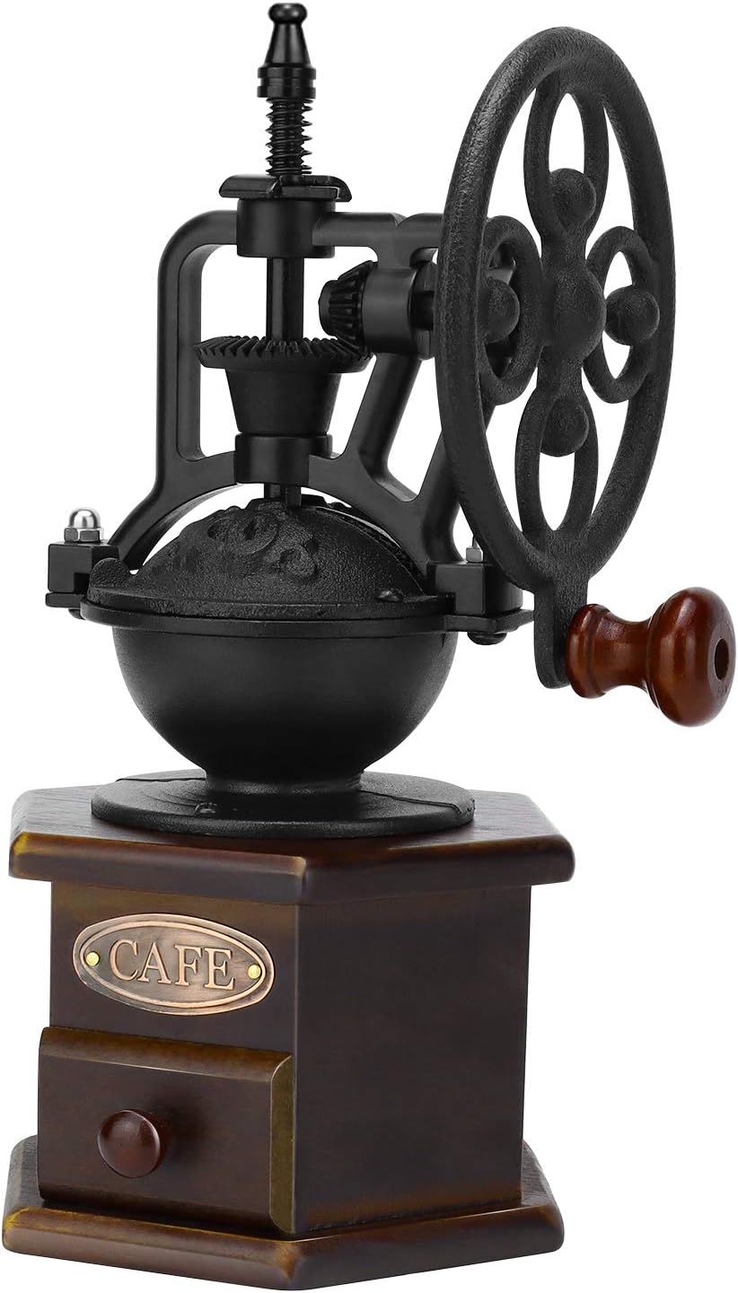 IMAVO Manual Coffee Grinder, Wooden Coffee Bean Grinder with Cast Iron Hand Crank, Antique Design, Perfect for Home,Rustic,Coffee Shop Decoration,Gift