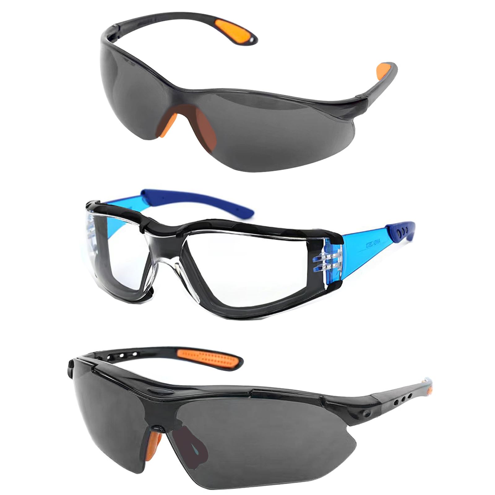 EujRcf 3 Pairs Safety Glasses, Lightweight Protective Eyewear Set