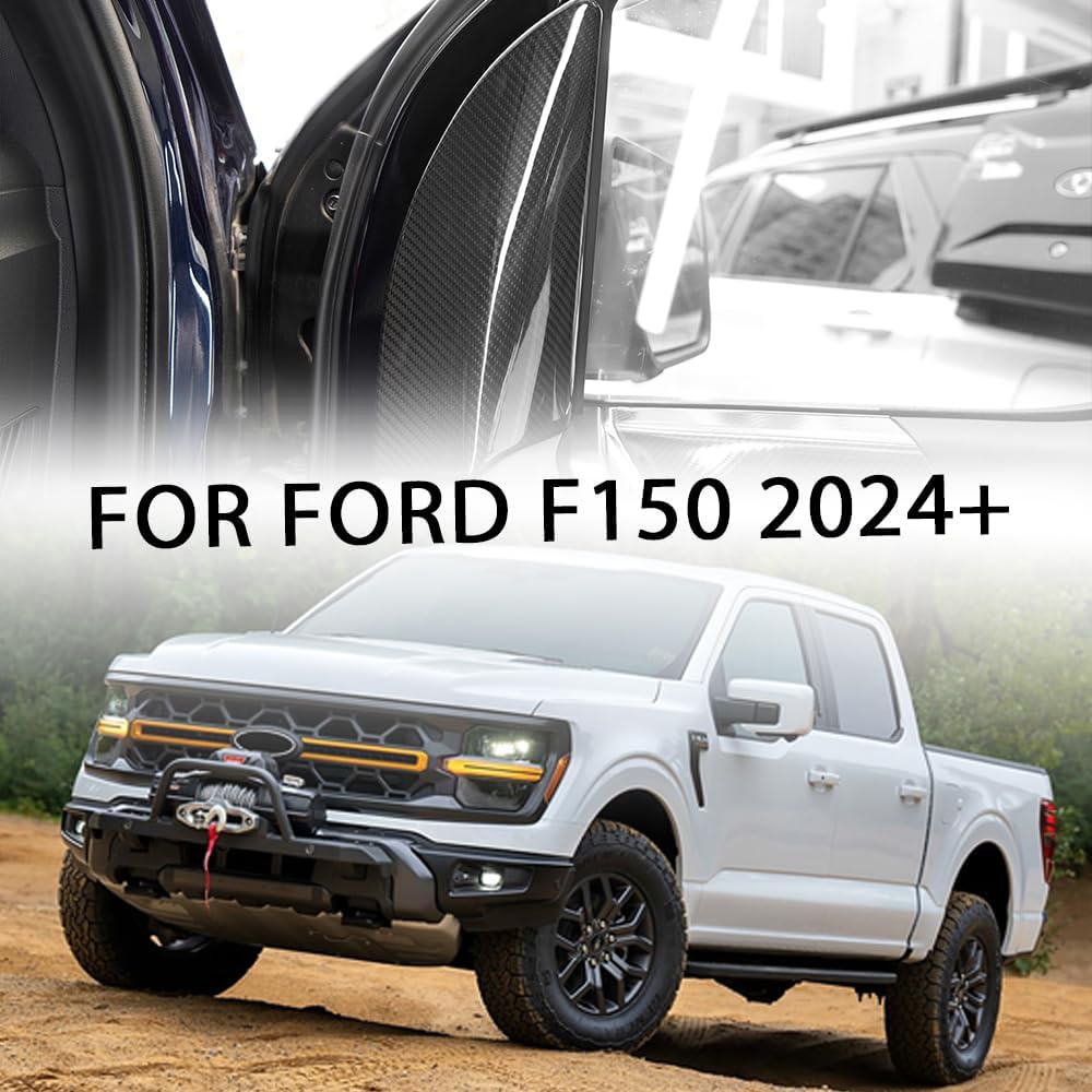 Jogon Real Carbon Fiber Inner Door A Pillar Cover Trim for Ford F150 Raptor Limited Platinum Tremor Lariat 2021 2022 2023 2024 2025, Front Window Triangle Pillar Panel (Glossy CF)