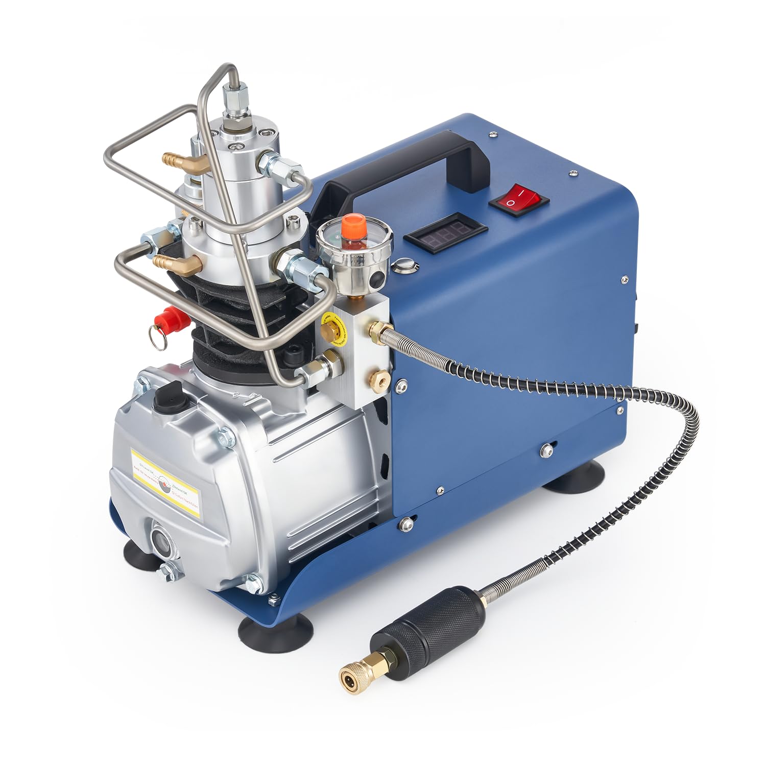 CREWORKS Compressore PCP 300 Bar 4350 PSI con Auto-Stop, 1800W Pompa Alta Pressione 30MPA, Portata 50L/min con Raffreddamento Aria/Acqua per Ricarica Bombole Subacquee, Paintball e Carabine PCP
