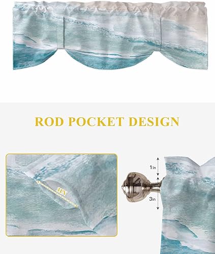 Miniatura 7 de Cenefa de verano con amarre para ventanas de cocina, cenefas de cortina con lazo de acuarela azul océano playa 42 x 18 pulgadas, bolsillo para