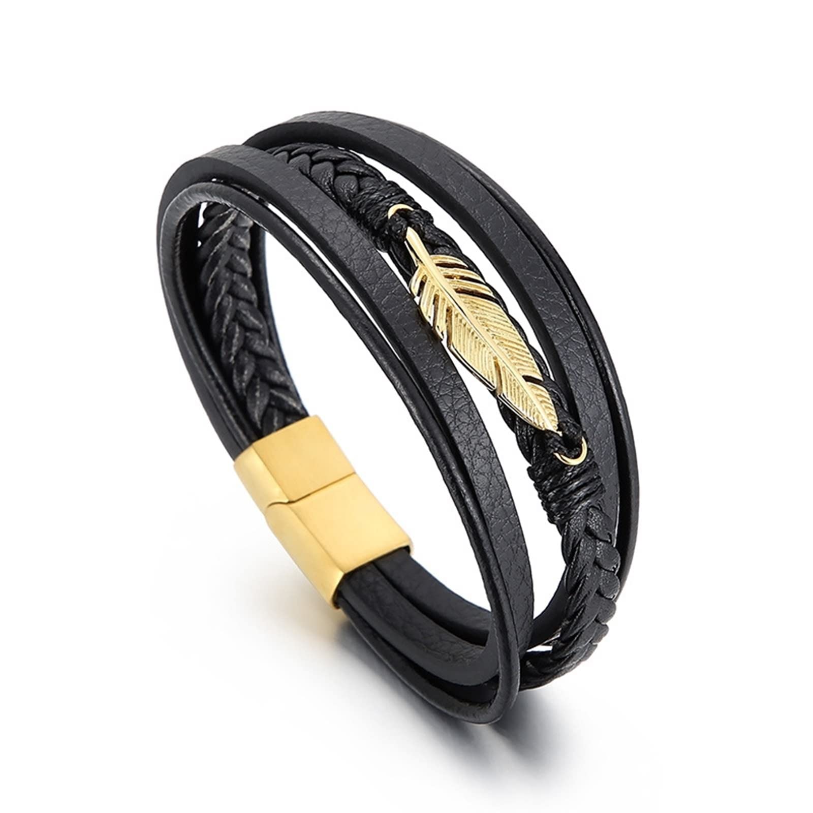 Pulseras de Fiesta, Pulsera de Cuero PU con, Pulseras Navideñas de Cuero Tejido para Hombre, Acero Inoxidable con Cierre Magnético, Regalos BFF, 21 centímetros, Piel Sintética, Sin Circonitas