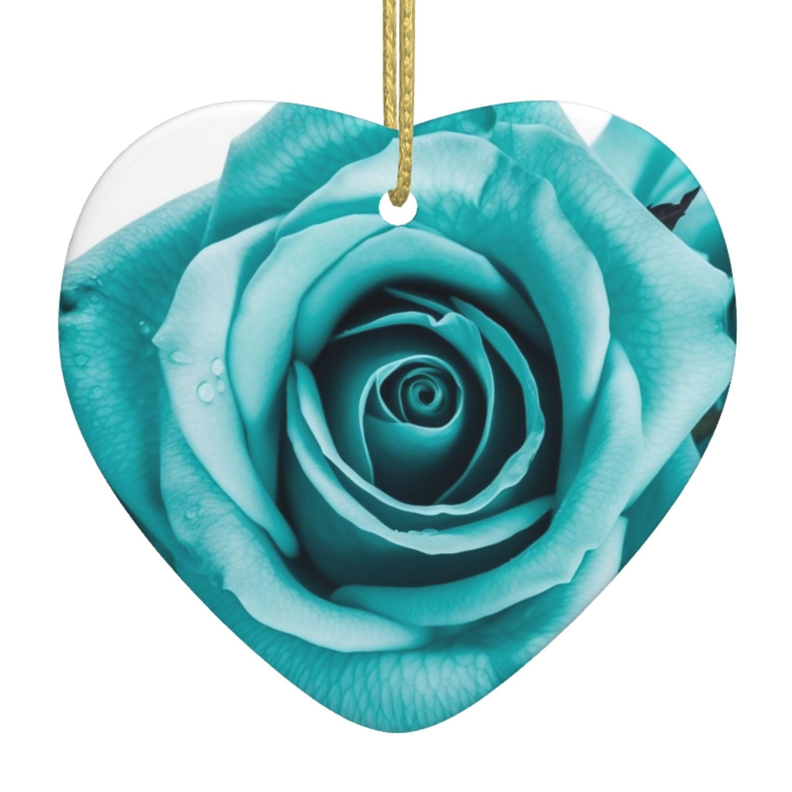 Llavid Turquoise Rose Christmas Heart Hanging Ornament Xmas Tree Decor Ornaments Personalized Christmas Tree Ceramic Hanging For Holiday Decor