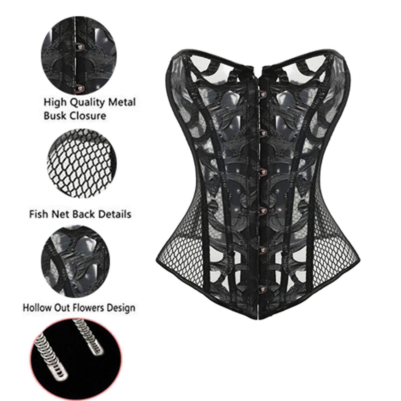 Kelvry Corset bustier sexy en satin à lacets pour femme Noir…