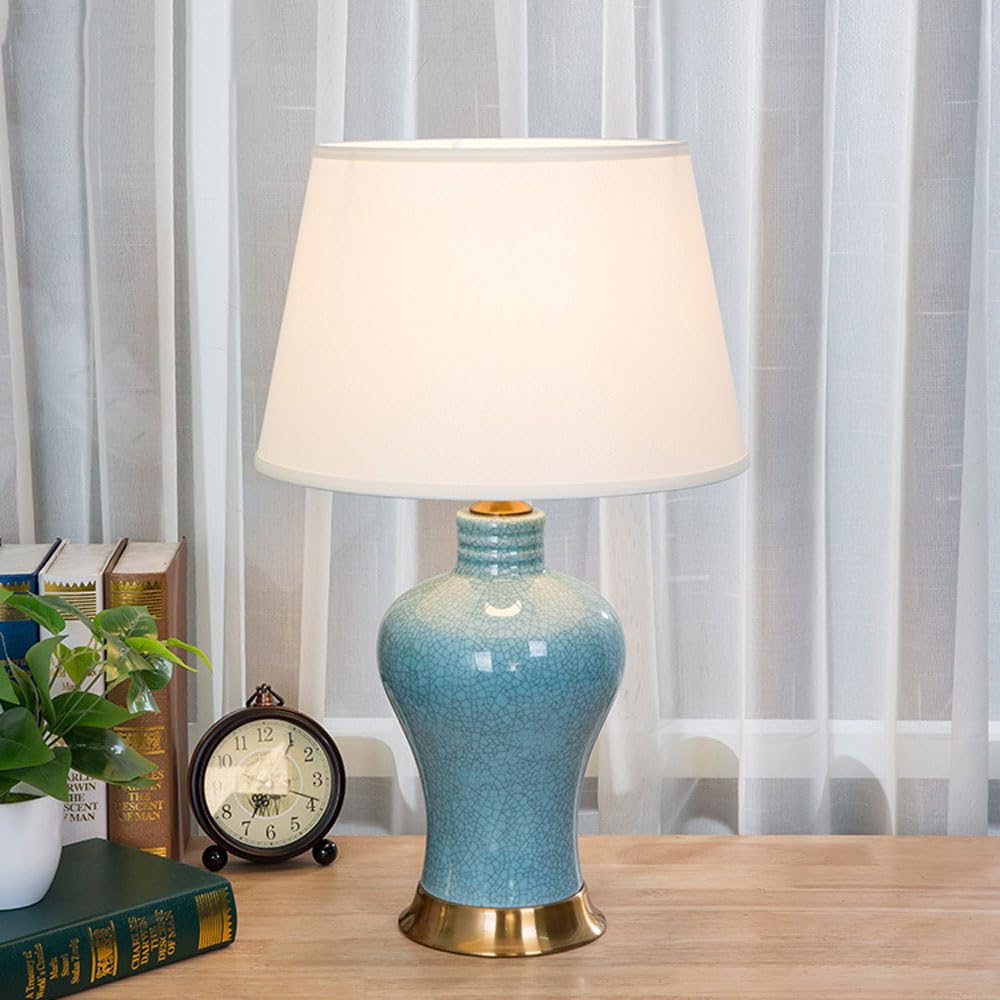 asdchZen 24.4" Ice Cracked Ceramic Table Lamp Nightstand Lamp With Push Button Switch | Office Reading Lamp Bedside Lamp For Bedrooms & Living Room