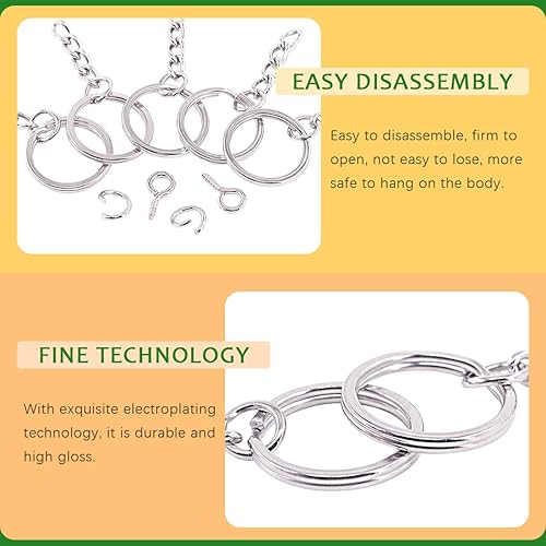 Miniatura 3 de Rustark Juego de 450 llaveros planos plateados con cadena, 150 anillos de llavero abiertos a granel y 150 tornillos en estuche para manualidades (1