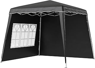 Outsunny 2.4 x 2.4m Pop Up Gazebo Canopy Tent with 2 Sidewalls and Carry Bag, Height Adjustable, UV50+ Party Tent Event Shelter for Garden, Patio, Black