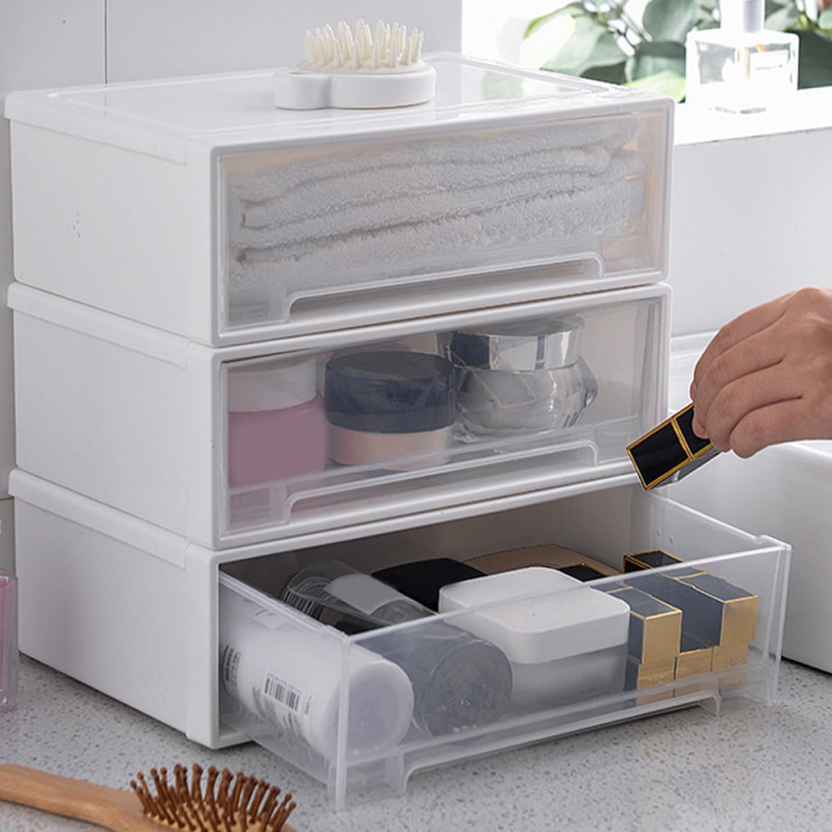 WOONEKY Organizer Cassetti per Trucco e Portaoggetti da Scrivania, Scatola di Immagazzinaggio Bianca in Plastica Resistente, Organizzatore per Cassetti Dell'armadio per Ufficio e Casa,