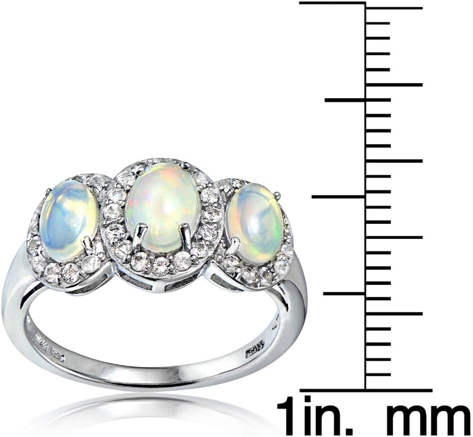 Sterling Silver Ethiopian Opal & White Topaz 3-Stone Ring, Size 9