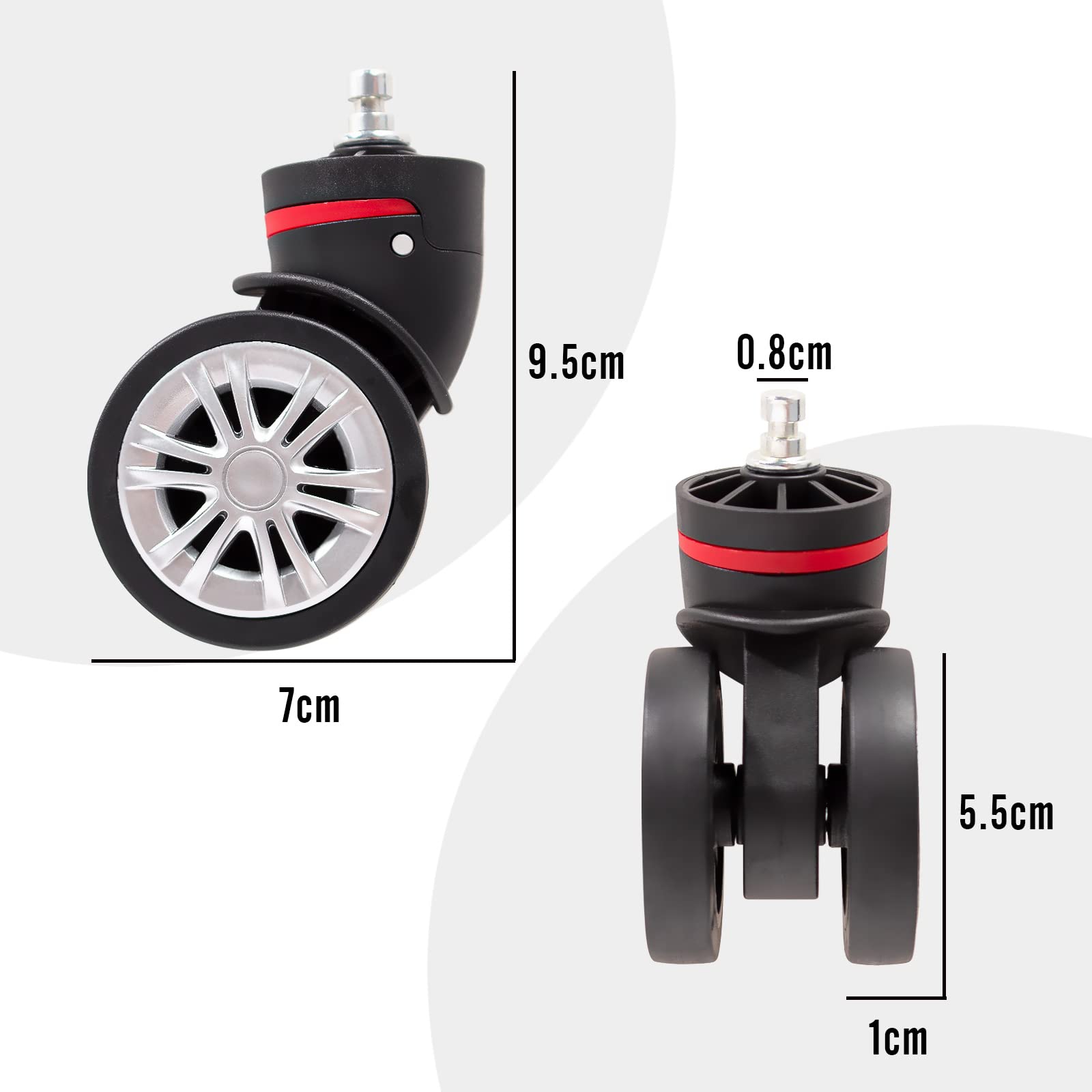 Todeco 4 Pièces Roues de Valise à Bagages, Non-universel, Uniquement pour les bagages Todeco, roulettes pivotantes durables pour Bagages, Roues de Rechange pour valises