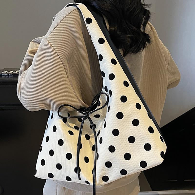Whimsy Twee Polka Dot Hobo Bag Slouchy Large Capacity Polka Dot Bow Shoulder Purse 20252