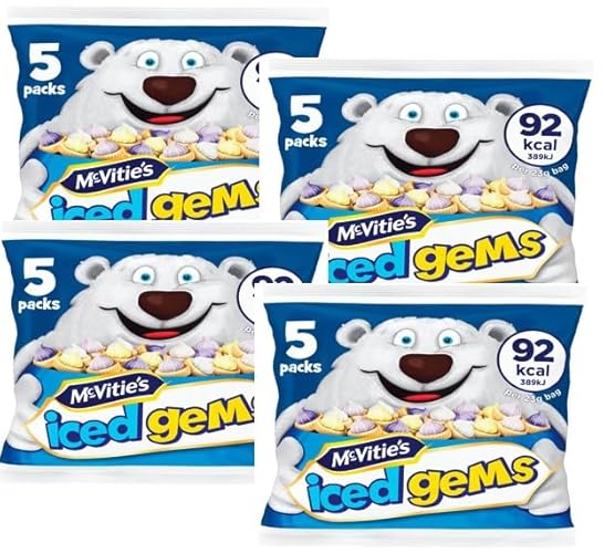 McVities Iced Gems Biscuits 4 Bags of 5, 23g - Party Snack food kids lovers Lunch box Total of 20 x 23g Bags!,