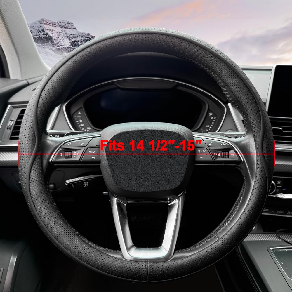 HAOTULE Coprivolante in pelle, con design a strisce antiscivolo, presa migliorata, stile alla moda, sicuro, antiscivolo, traspirante, per interni dell'auto (nero)