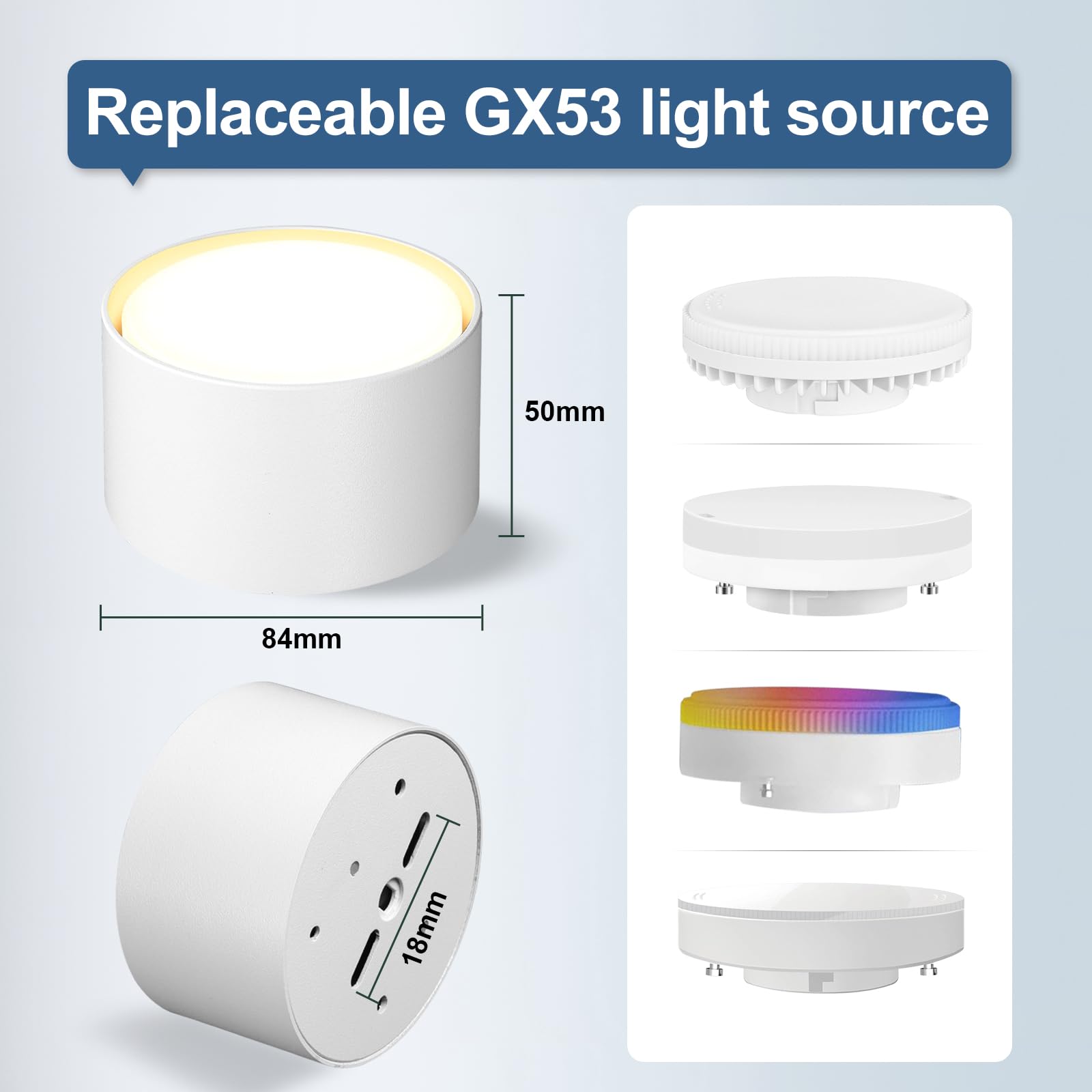 GeyouLux 4x Faretti LED Soffitto - Ø84x50mm - 6W 680LM Faretto LED Interno - 4000K LED GX53 230V Incluso - Angolo del fascio di 180° - Alluminio Lampada da Soffitto (Bianco)