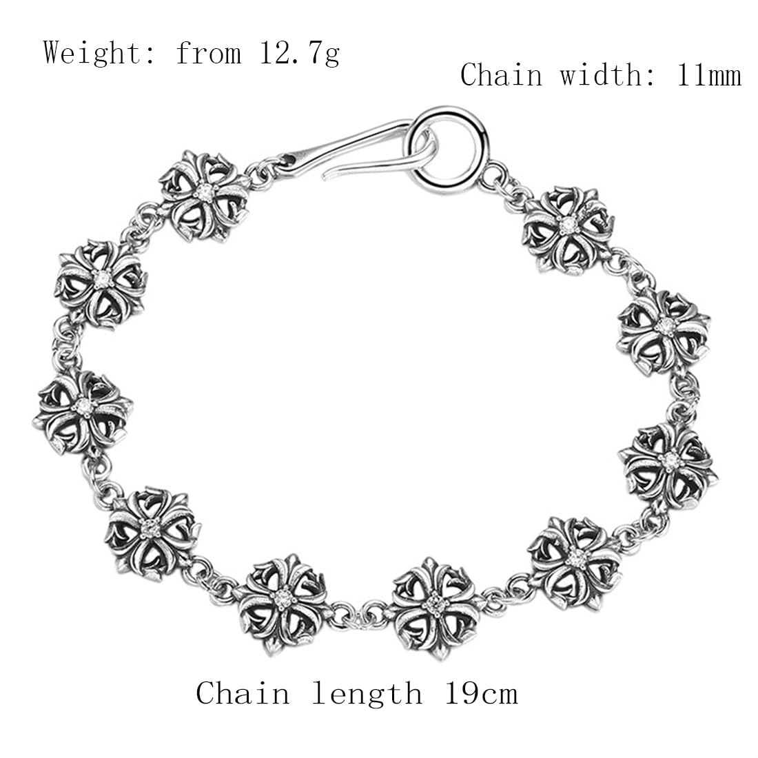 LYGXWJFC Bracciale con Fiori crociati delicati in Argento Sterling S925, Braccialetto con Fiori crociati Vintage Personalizzato da Donna in Argento Sterling S925,Argento,19cm
