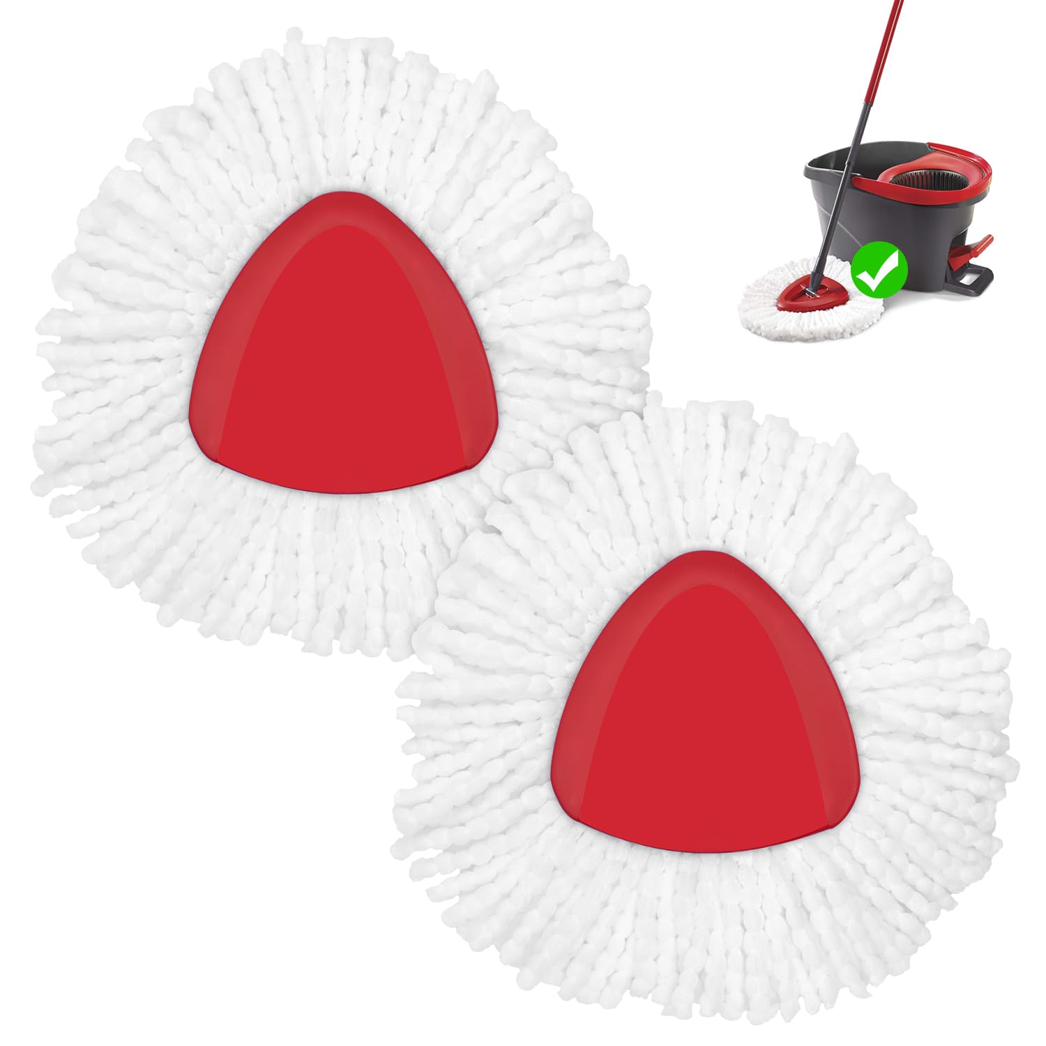 Oceda Spin Mop Scrub Brush - 2 Pack Replacement Heads For Easywring 1 Tank System - Stiff Bristle Cleaning Brush