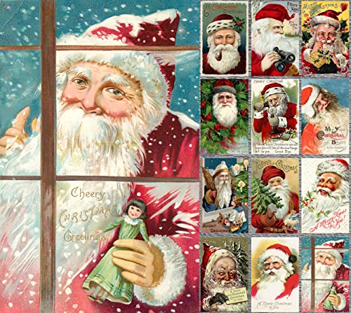 Image of PIXILUV CHRISTMAS SANTA PORTRAITS (Pack of 12) Notecards Small Greeting Cards # Merry Santa Claus St Nicholas ~ Vintage Christmas Postcards Reprint