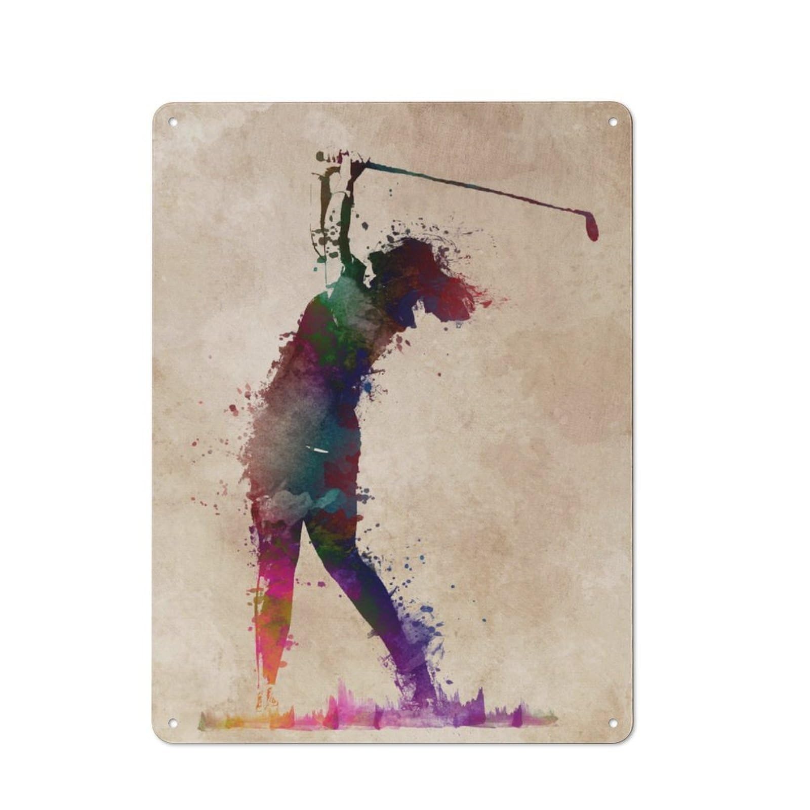 Junmoney Golf Player Rustic Metal Sign 40X30cm For Hallway Wall, For Collectors Of Rustic Metal Wall Decor