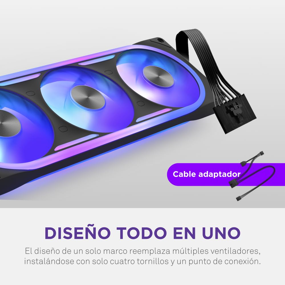 NZXT F360U Ultra - Ventilador RGB Multizona Marco Único 360mm - Negro | Unidad Ultra de marco único de 360mm con tres ventiladores de 120mm y RGB multizona. Ultrasilenciosa, premium, RGB con CAM.