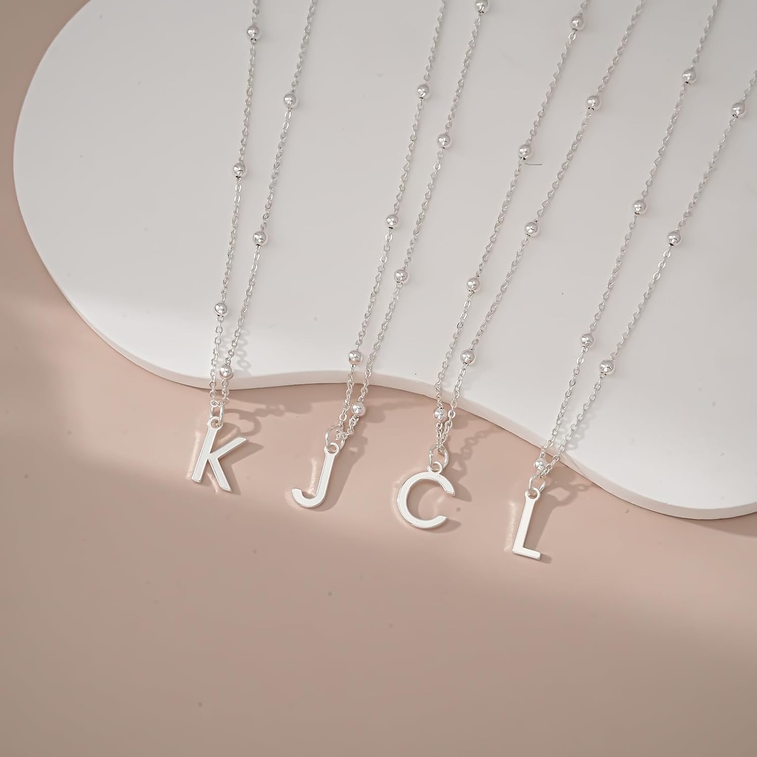 Initial Necklaces for Women 14K Gold Silver Dainty Letter Charm Necklace Personalized Name Pendant Bead Chain Necklace Non Tarnish Trendy Jewelry Gift - Image 6