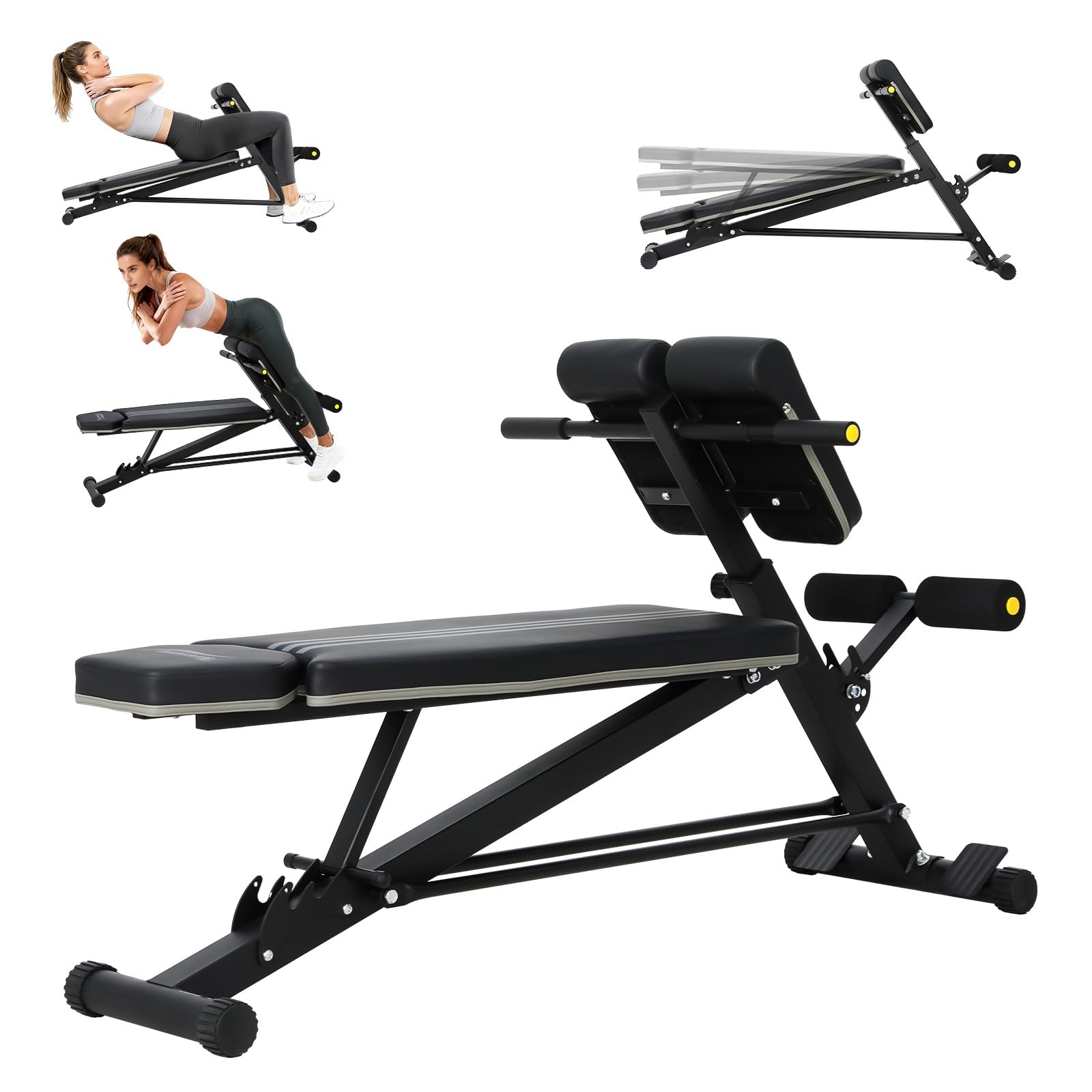 Banco Musculación con Respaldo Reclinable de 3 Posiciones, Silla Romana altura ajustable, Banco De Pesas Piezas ajustable, Banco Abdominales,Banco Plano Max.120kg