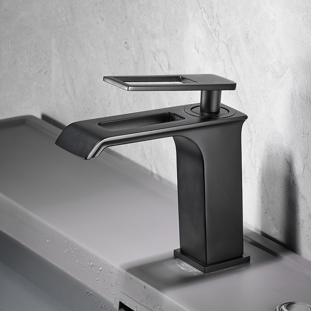 Robinet de lavabo cascade en laiton noir mitigeur de salle de bains chic