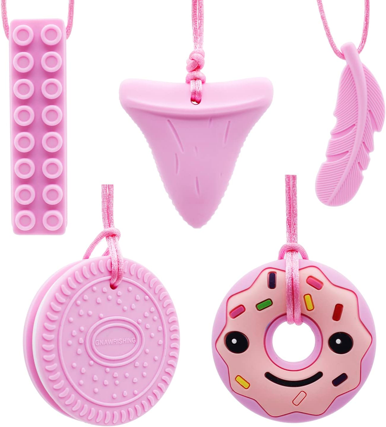 Chew Necklaces for Sensory Kids 5 Pcs Pink Sensory Chewy Toys for Autism Girls and Boys, ADHD Toddler, Adult