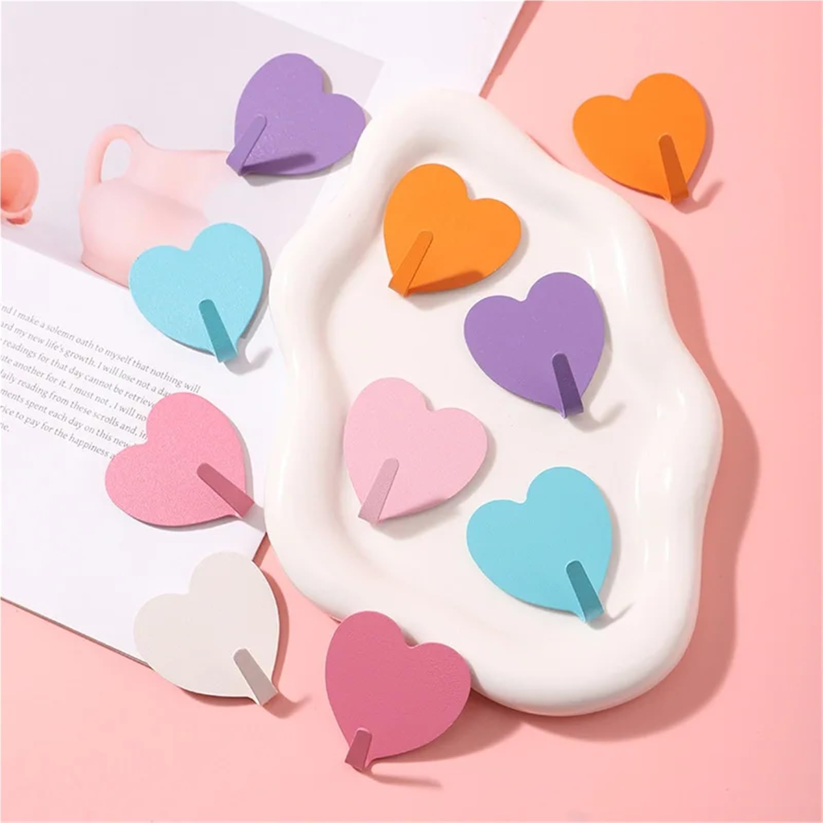 Klebehaken 5-20 Stück bezaubernde Herzhaken – Bohren nicht nötig, starker Klebstoff for Badezimmer, Küche, Tür, Wanddekoration & verschiedene Oberflächen(PINK,15pcs)