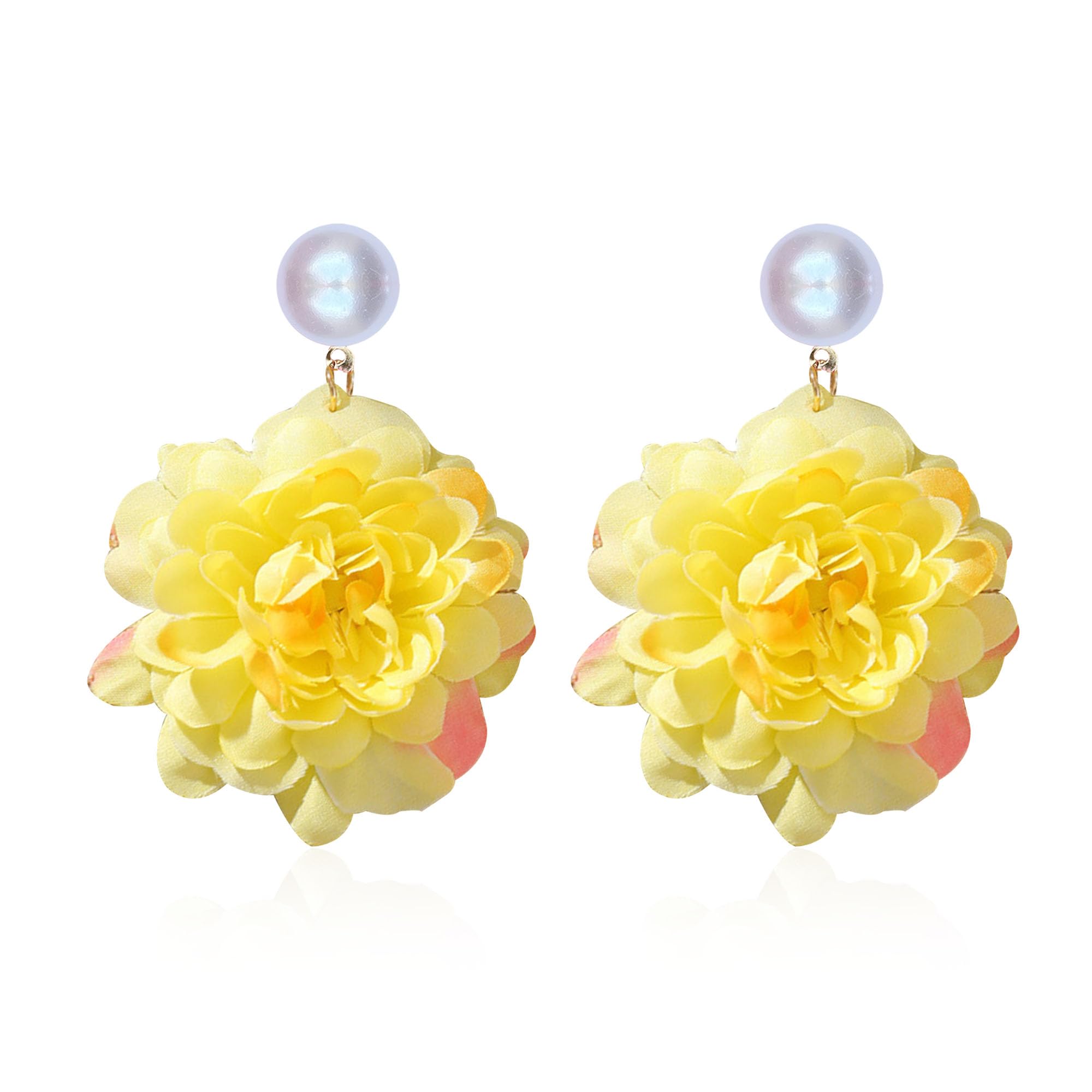 Peasimy Bohemian Lightweight Big Fabric Flowers Dangle Earrings Handmade Petal Floral Tassel Drop Earrings for Women Vacation Wedding Jewelry