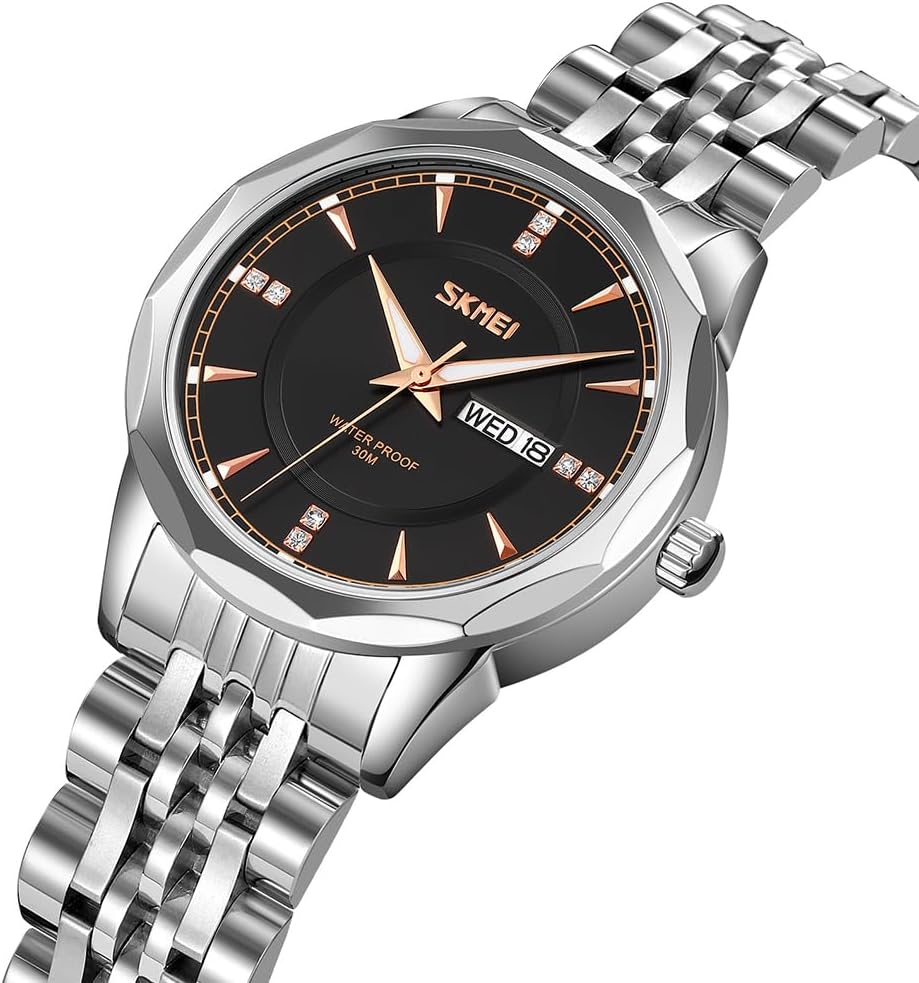 SKMEI Watch for Women Business Classic Fashion Stainless Dress Luxury Analog Waterproof Simple Day Date Ladies Female Wife Gifts Silver Gold Wrist Watches